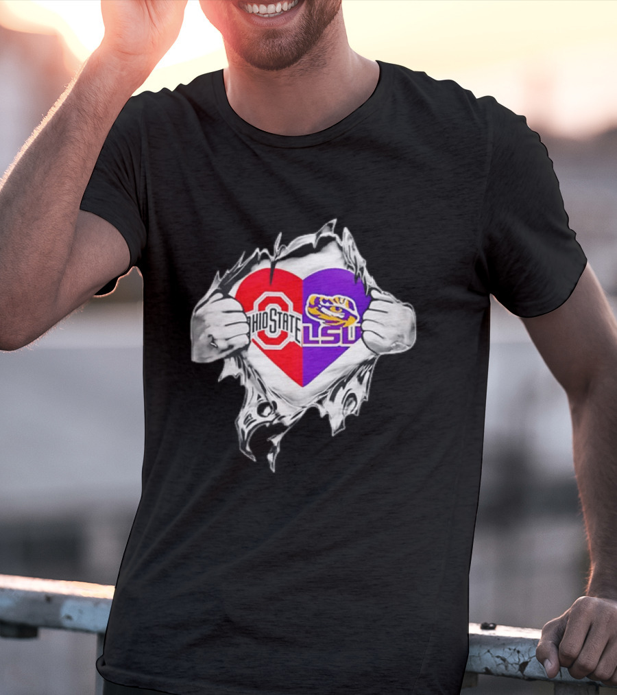 Ohio State LSU Heart Ripped Open Fan T-Shirt