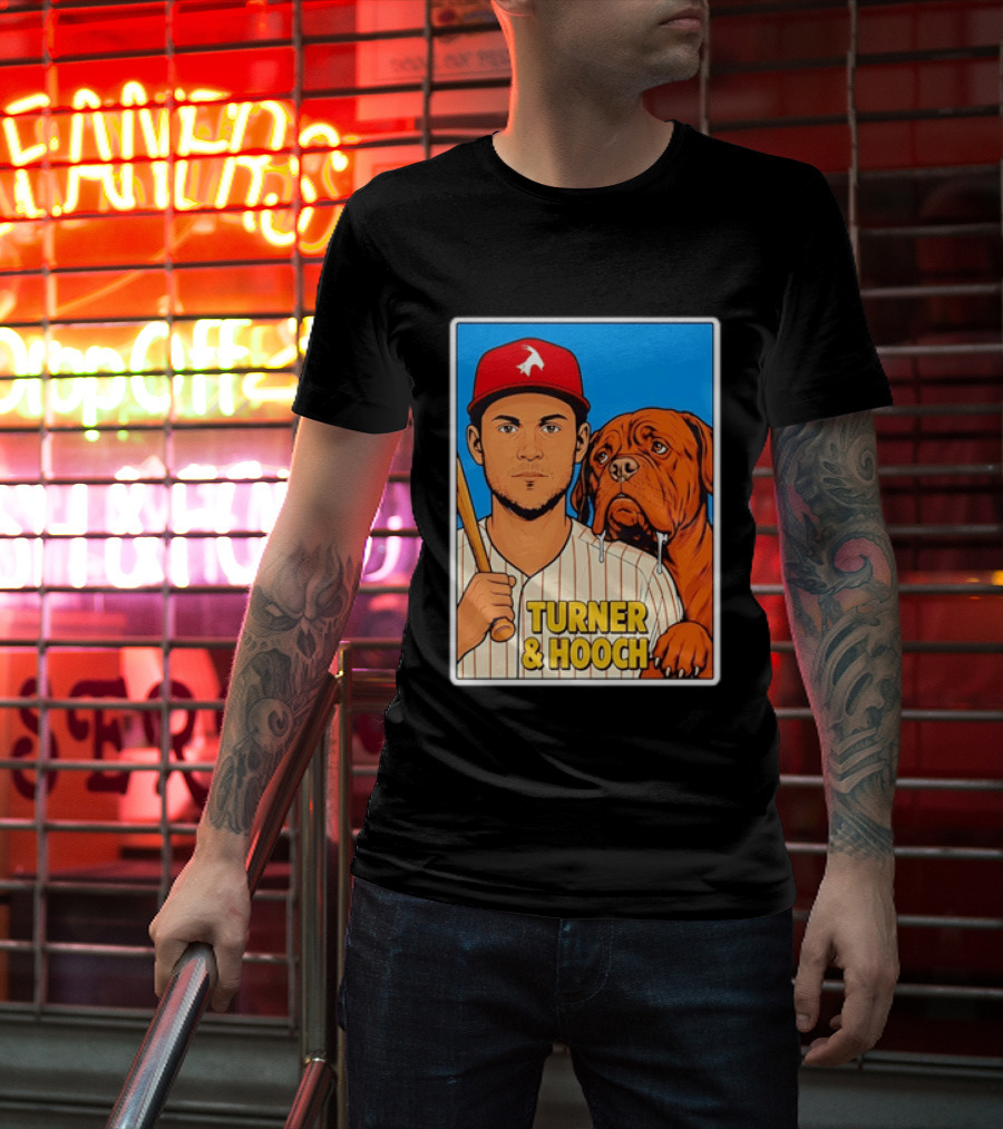 Philadelphia Phillies Trea Turner And Hooch Baseball Retro Illustrated Print T-Shirt