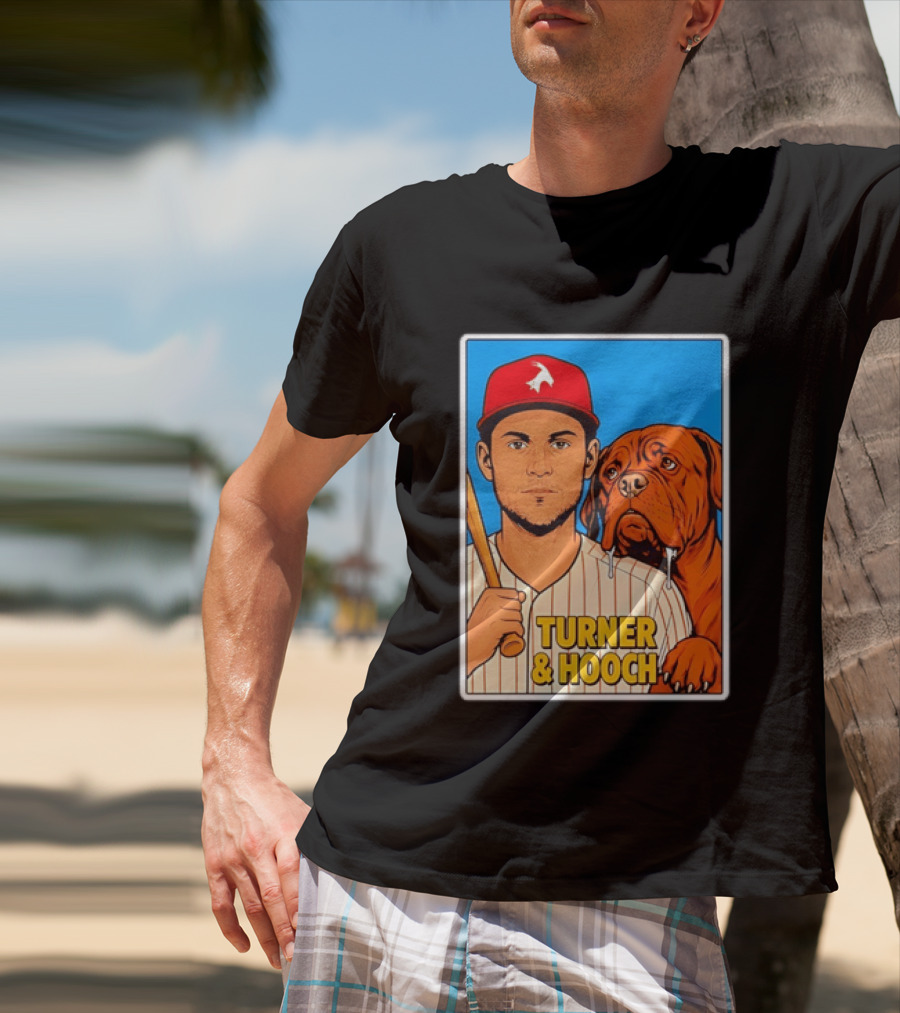 Philadelphia Phillies Trea Turner And Hooch Baseball Retro Illustrated Print T-Shirt