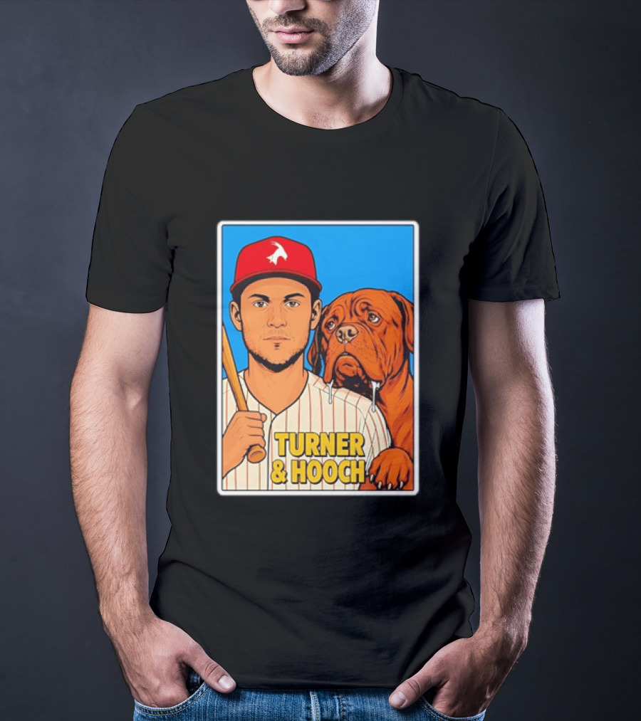 Philadelphia Phillies Trea Turner And Hooch Baseball Retro Illustrated Print T-Shirt