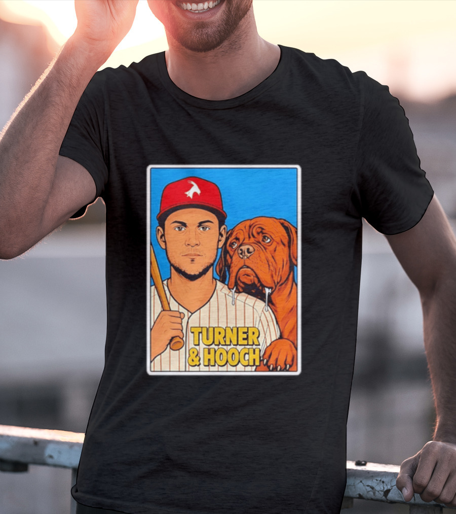 Philadelphia Phillies Trea Turner And Hooch Baseball Retro Illustrated Print T-Shirt