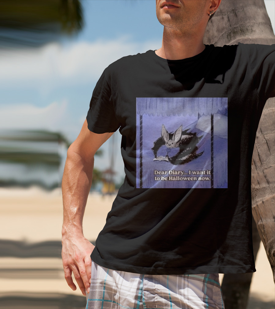 Dear Diary I Want It To Be Halloween Now Bat Creature Bed Scene T-Shirt