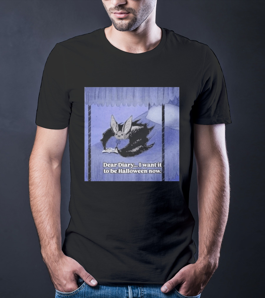 Dear Diary I Want It To Be Halloween Now Bat Creature Bed Scene T-Shirt