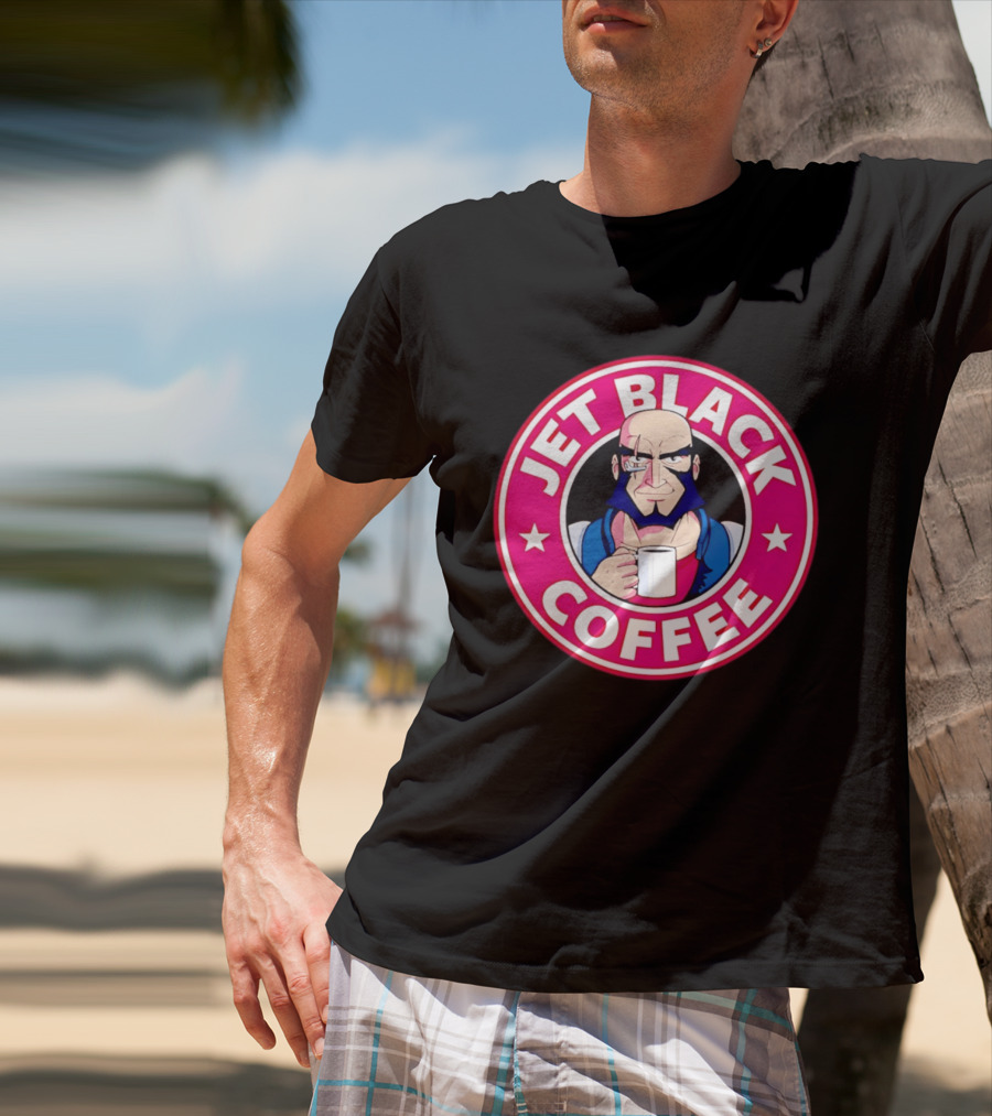 Jet Black Coffee Stern Man Holding T-Shirt