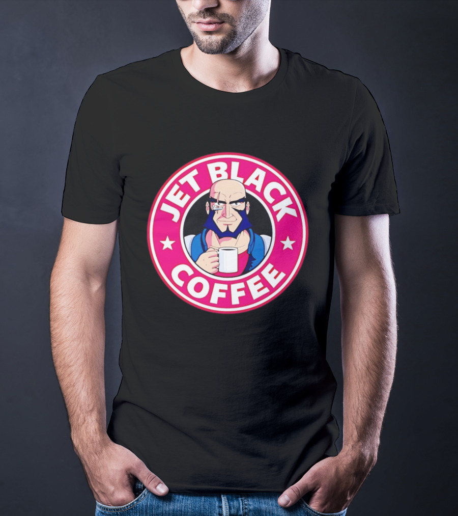 Jet Black Coffee Stern Man Holding T-Shirt