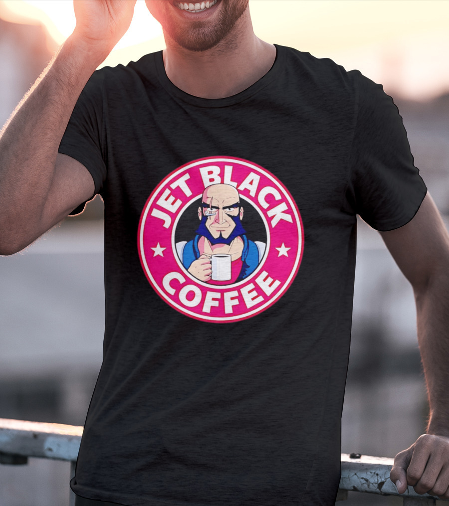 Jet Black Coffee Stern Man Holding T-Shirt