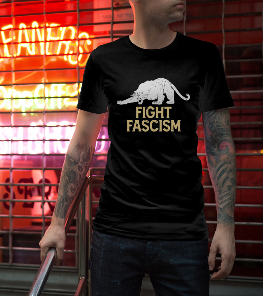 Distressed Fight Fascism Panther Anti Fascist T-Shirt
