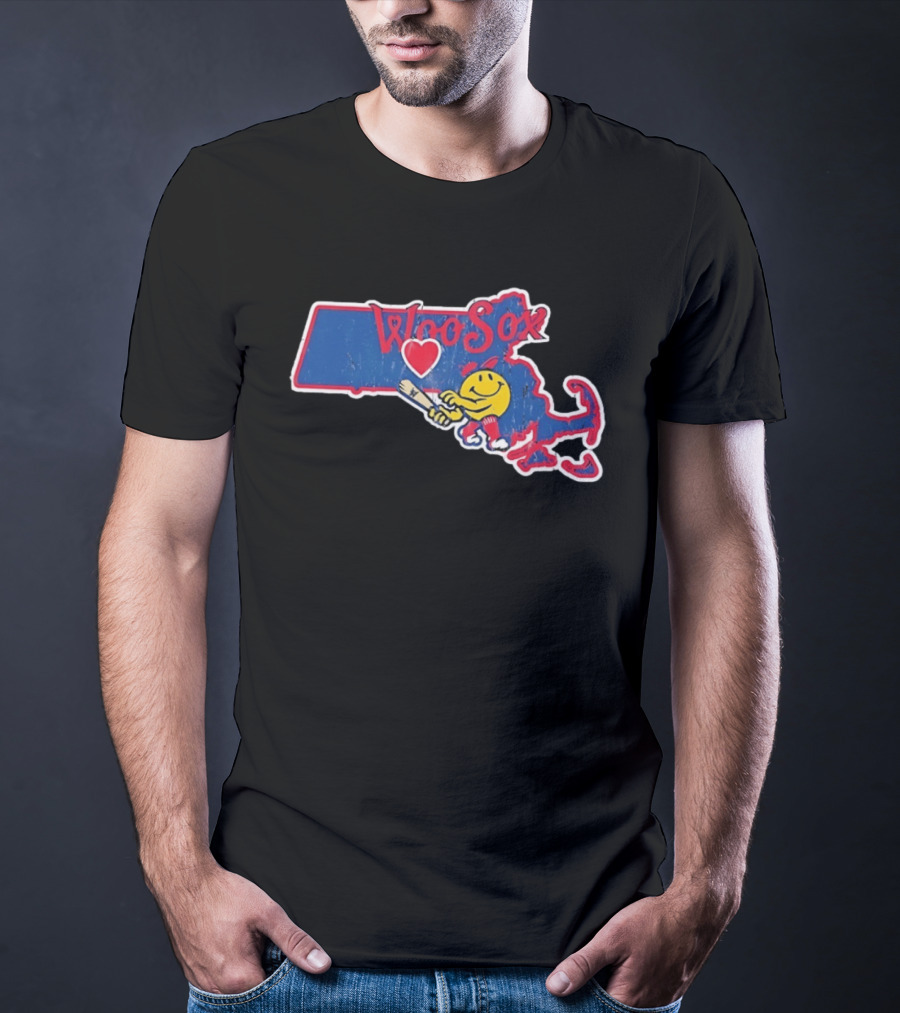 WooSox Massachusetts Heart Baseball Distressed T-Shirt