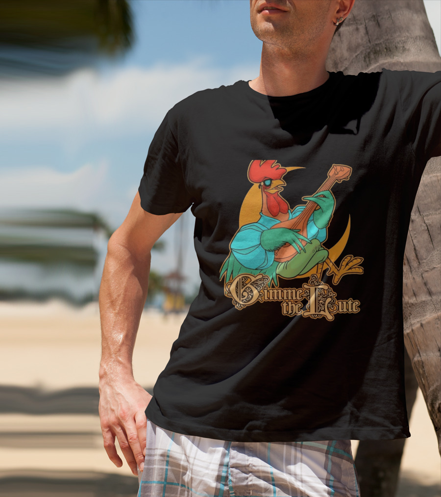 Rooster Musician Gimme The Lute Bard Funny Chicken Playing Instrument T-Shirt