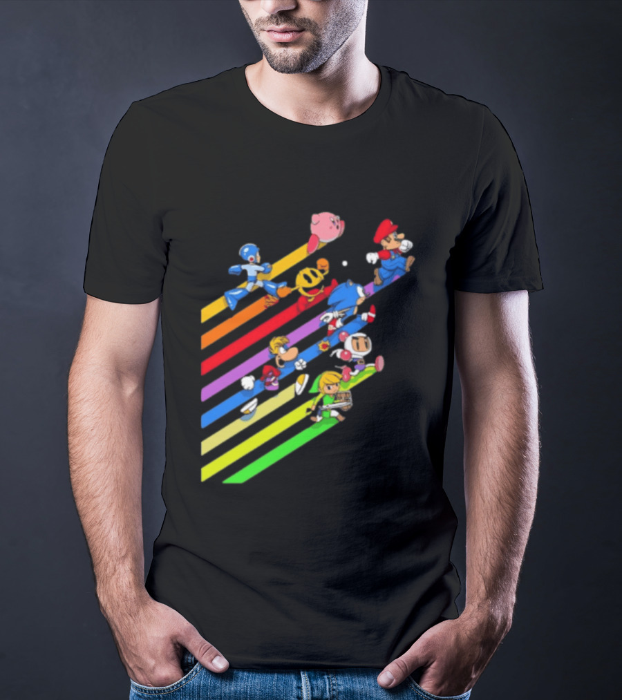 Legends Gaming Mario Pac Man Mega Man Sonic Link Kirby Bomberman Rayman Characters T-Shirt