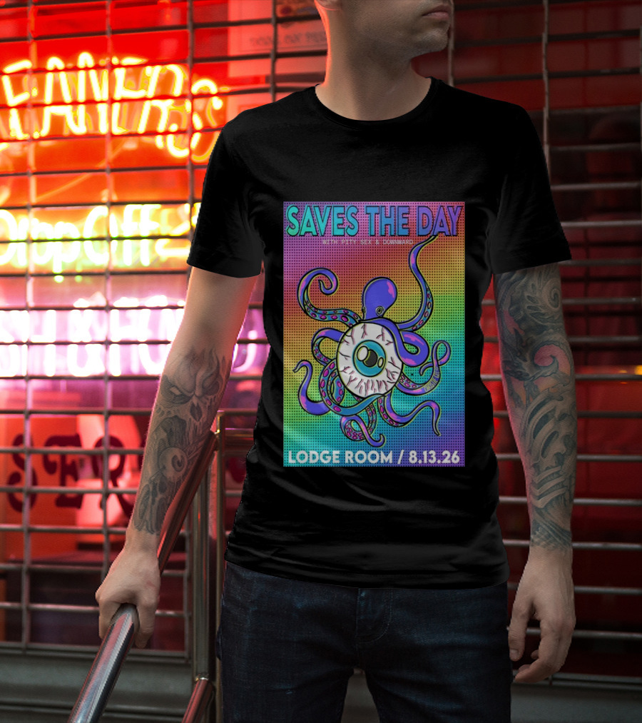 Saves The Day Lodge Room Aug 13 2026 Los Angeles Tour Octopus Eyeball T-Shirt
