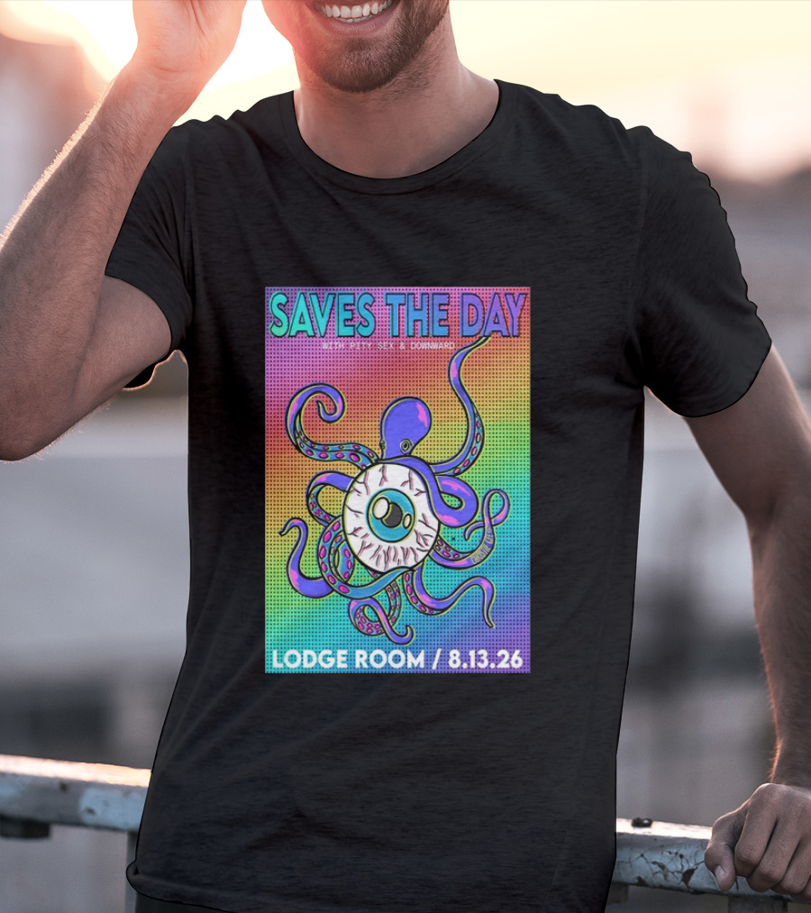 Saves The Day Lodge Room Aug 13 2026 Los Angeles Tour Octopus Eyeball T-Shirt
