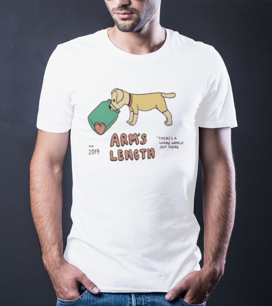 Arm's Length 2019 Dog With Jar There's A Whole World Out There T-Shirt