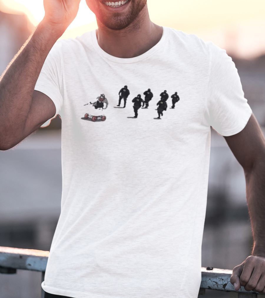 Ice Protest Vikings Silhouettes On Skates With Red Barrels T-Shirt