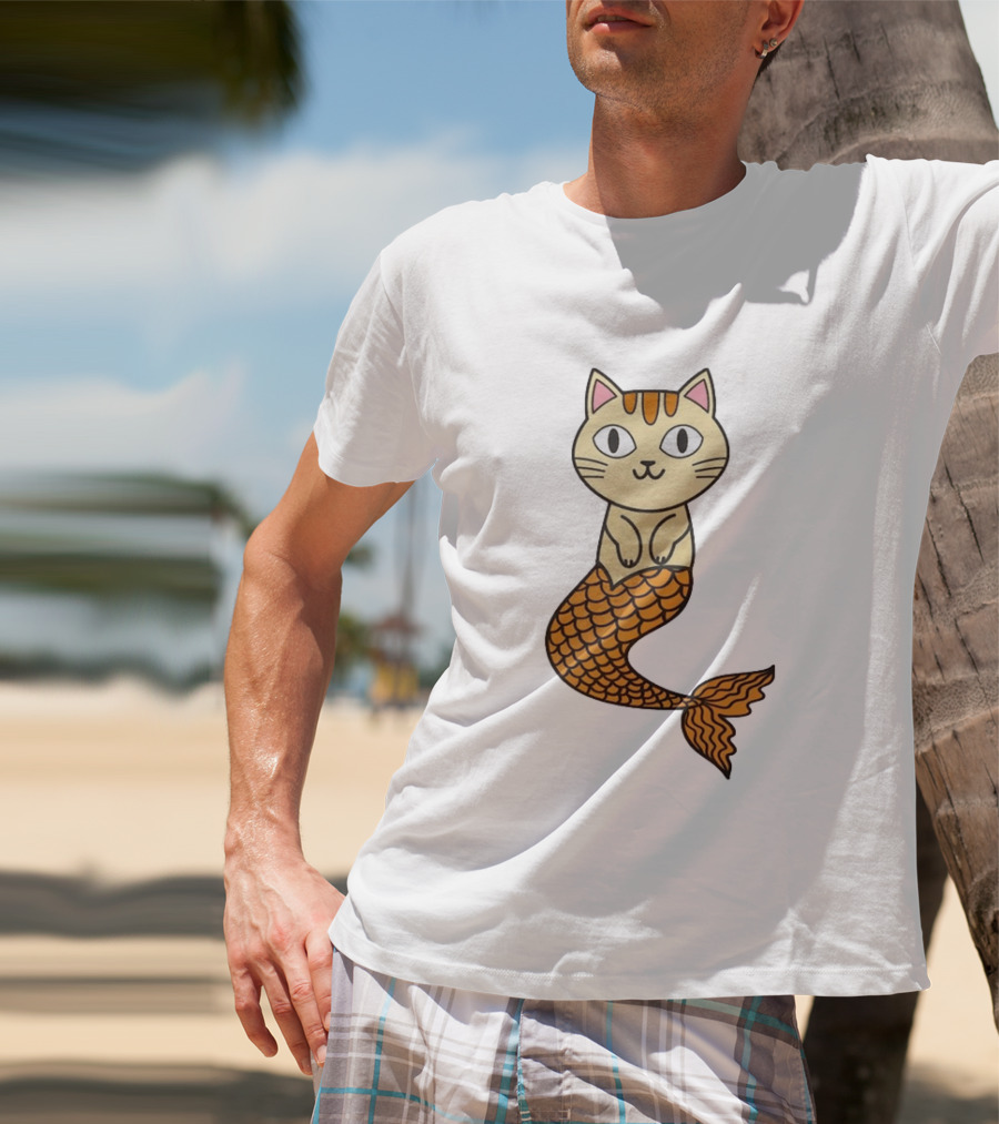Cat Mermaid Whiskered Feline With Orange Scales T-Shirt