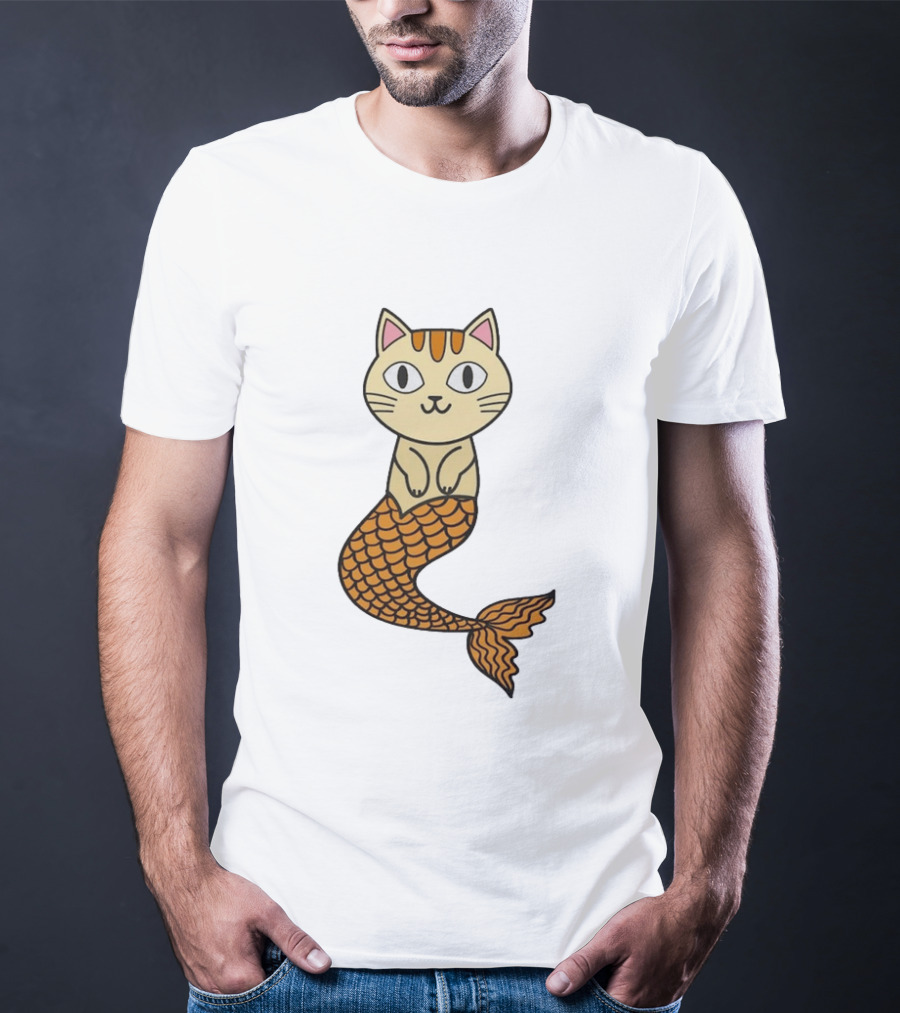 Cat Mermaid Whiskered Feline With Orange Scales T-Shirt