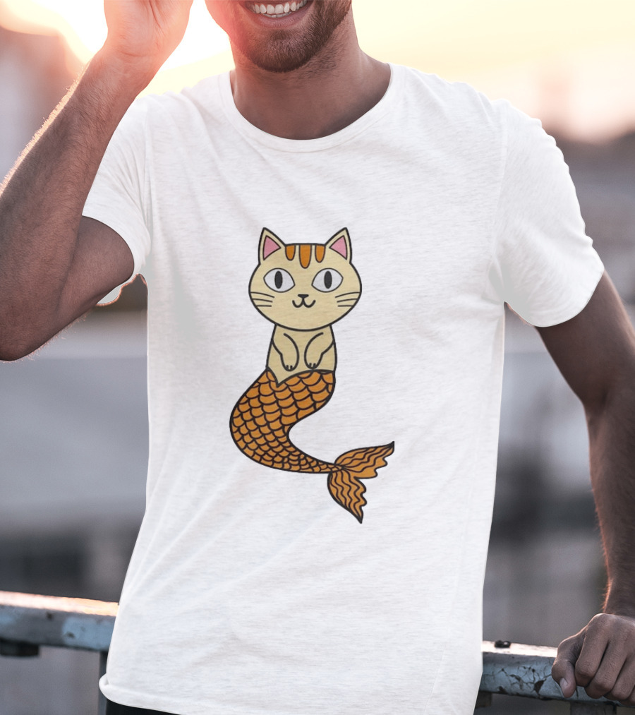 Cat Mermaid Whiskered Feline With Orange Scales T-Shirt