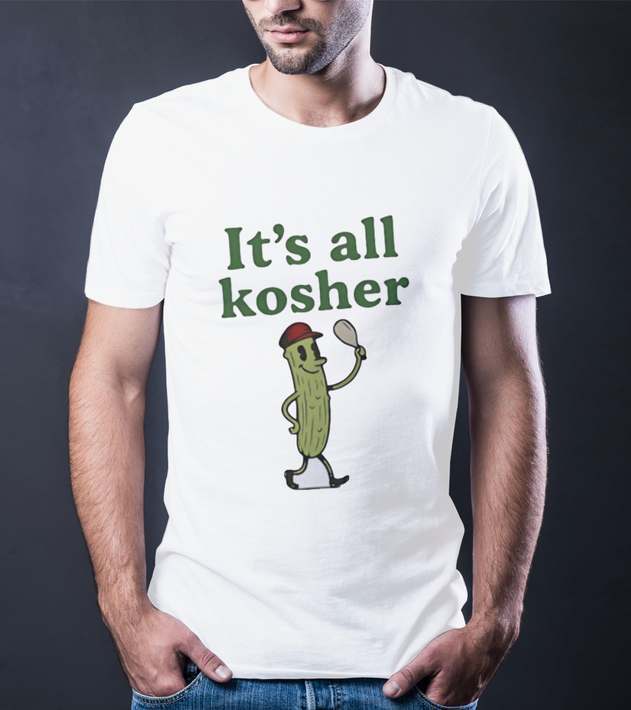 Kosher Pickle Cartoon With Baseball Cap And Spoon T-Shirt