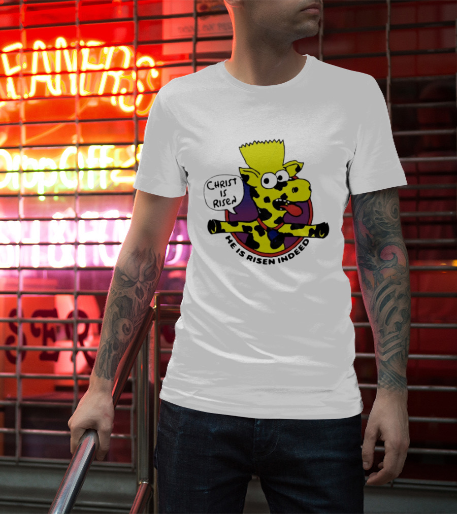 Christ Is Risen He Is Risen Indeed Simpson Cow Cartoon T-Shirt