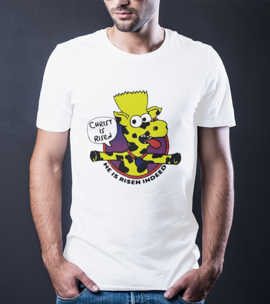 Christ Is Risen He Is Risen Indeed Simpson Cow Cartoon T-Shirt