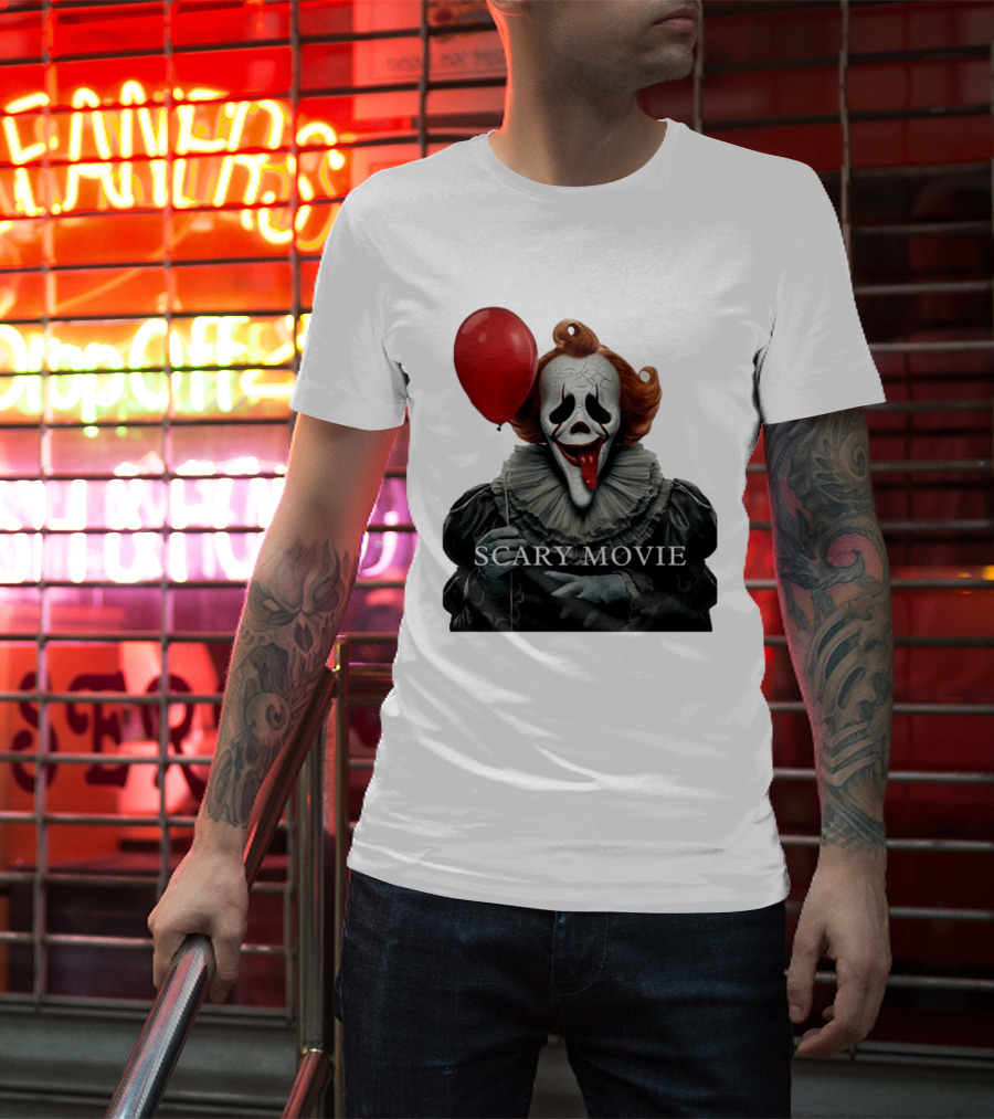 Pennywise Scary Movie Mashup Creepy Clown With Red Balloon T-Shirt