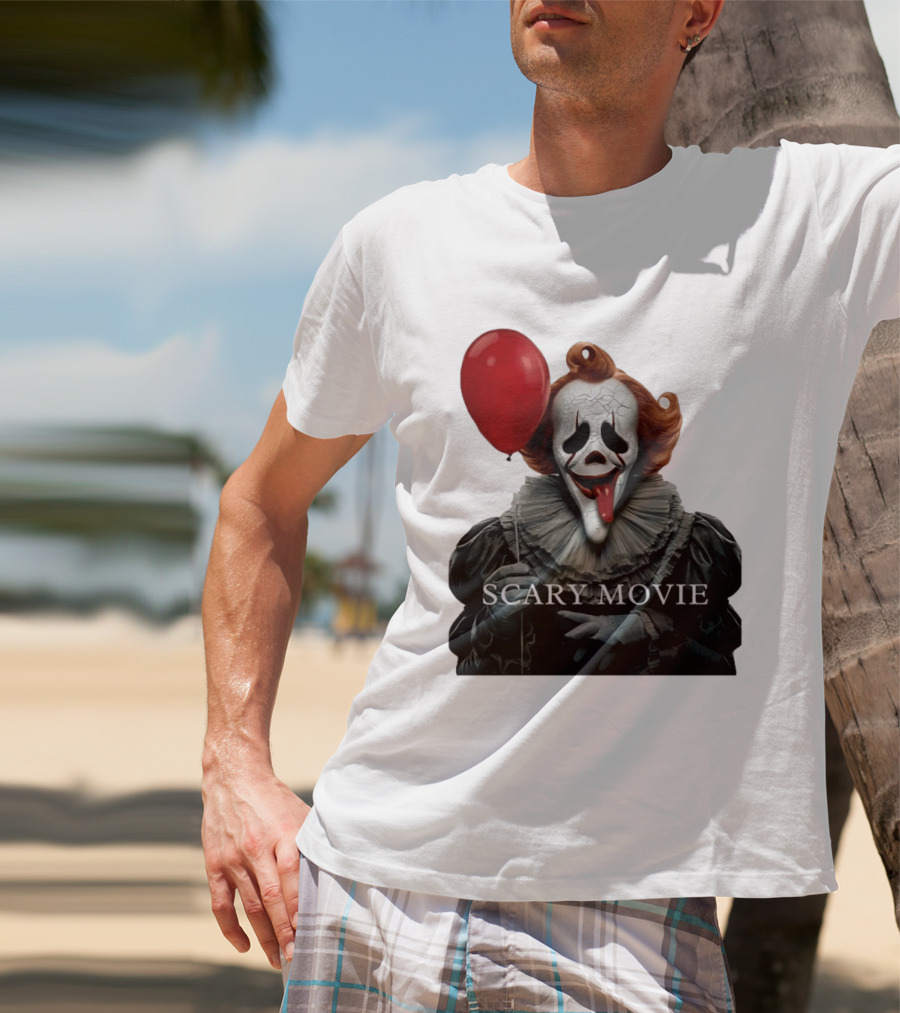 Pennywise Scary Movie Mashup Creepy Clown With Red Balloon T-Shirt