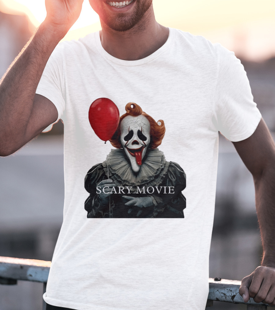 Pennywise Scary Movie Mashup Creepy Clown With Red Balloon T-Shirt