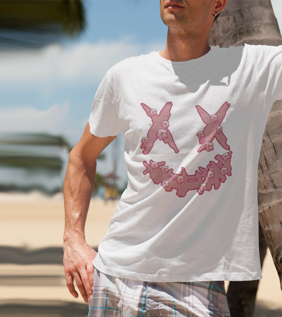 Kaos Ric Ricky Is Clown Sakura Pink Embroidery With Floral X Smiley T-Shirt