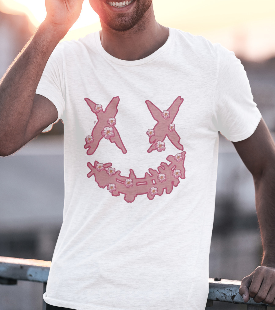Kaos Ric Ricky Is Clown Sakura Pink Embroidery With Floral X Smiley T-Shirt