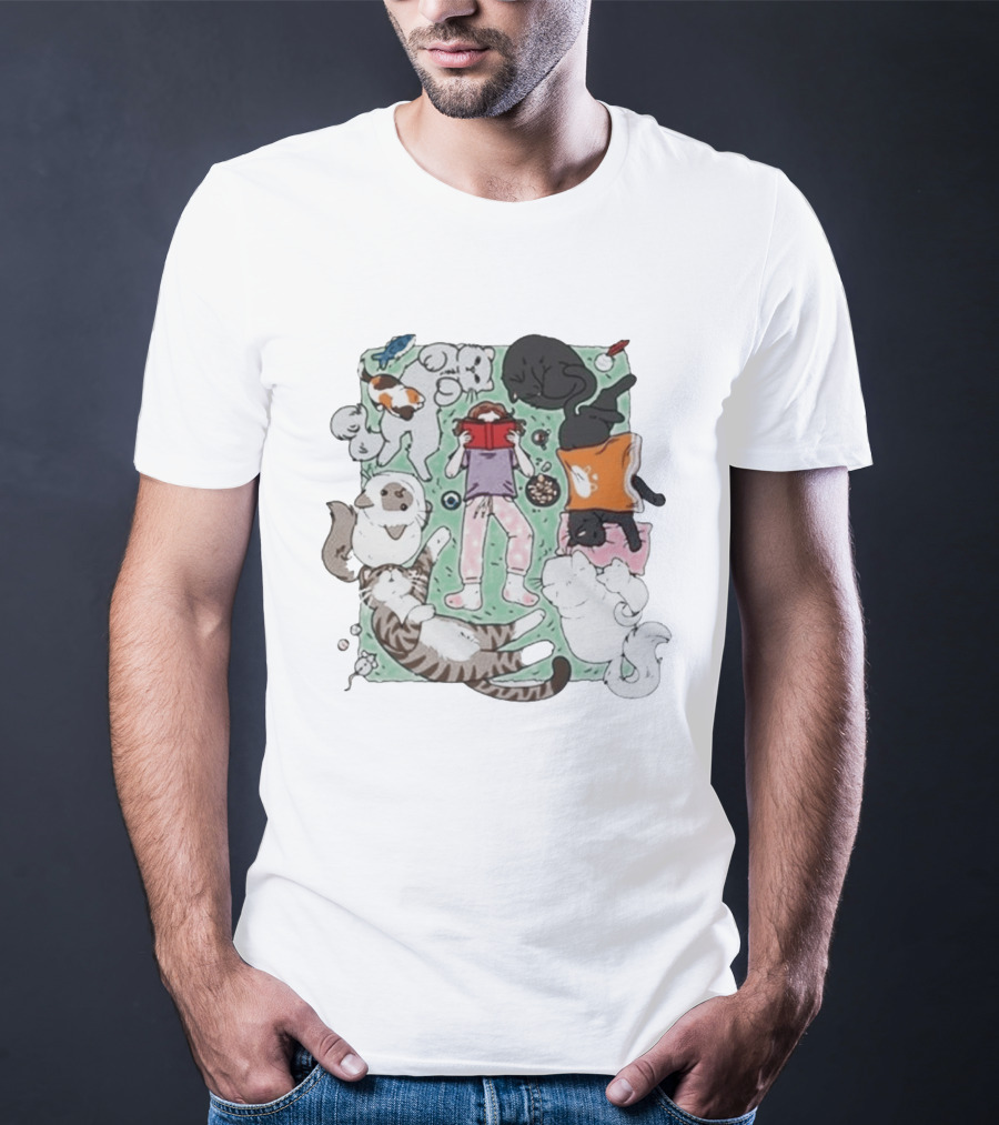 Lilsimsie Cozy Reading Party With Cats Playing And Lounging T-Shirt