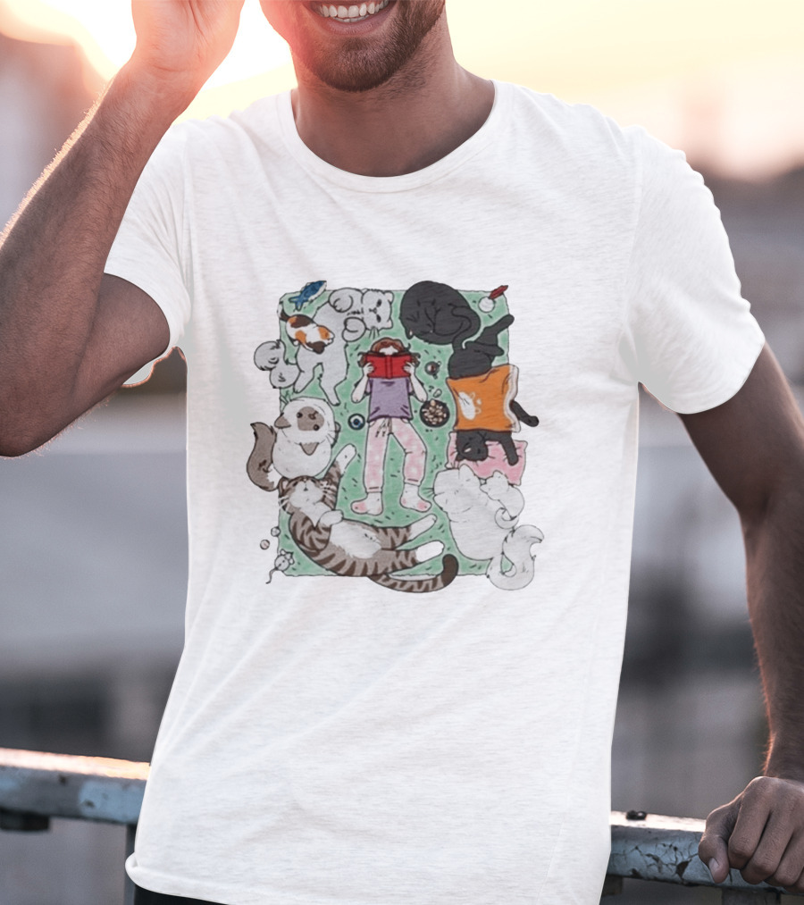 Lilsimsie Cozy Reading Party With Cats Playing And Lounging T-Shirt