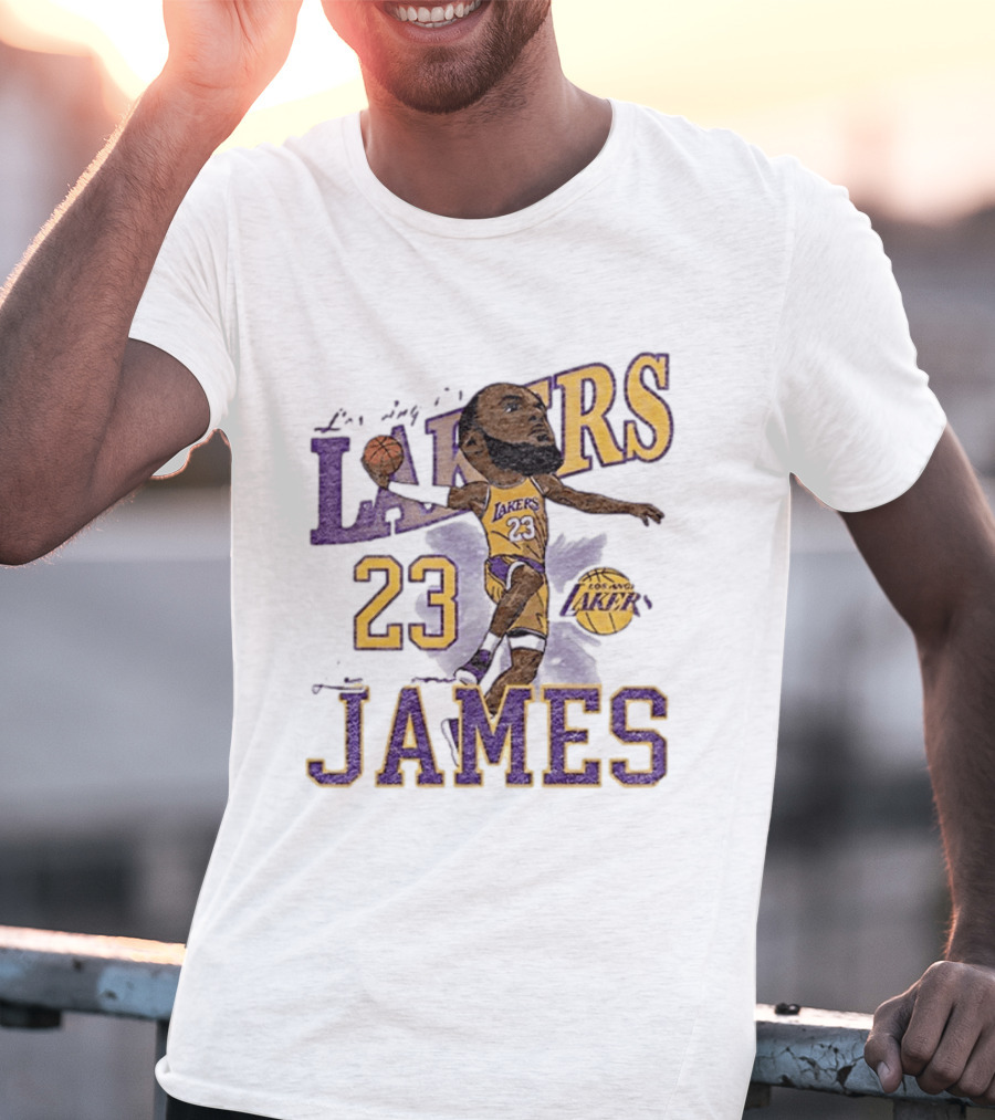 Los Angeles Lakers Lebron James 23 Basketball Caricature Player T-Shirt