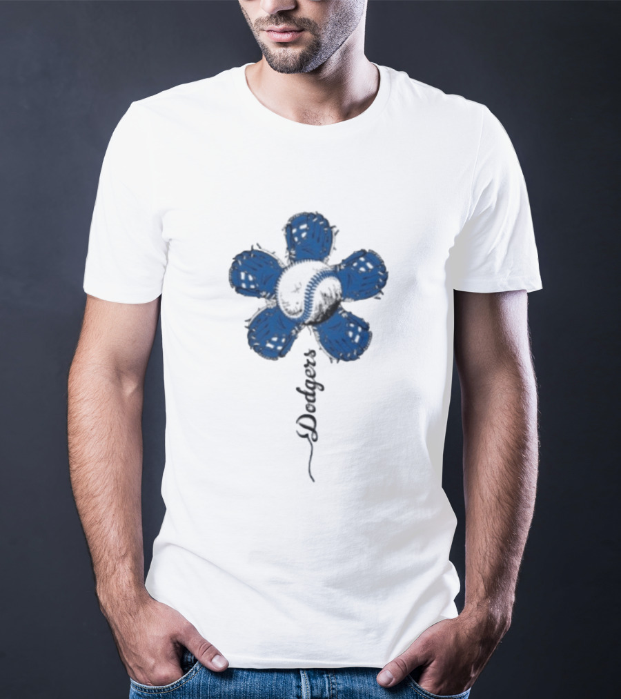 Dodgers Baseball Flower Blue Petals T-Shirt