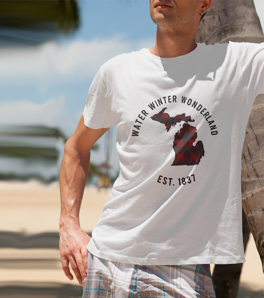 Michigan Water Winter Wonderland Est 1837 Plaid T-Shirt