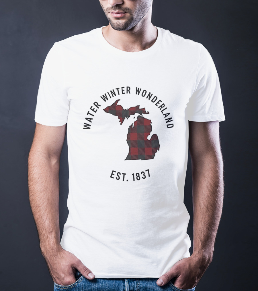 Michigan Water Winter Wonderland Est 1837 Plaid T-Shirt