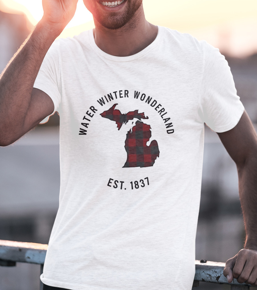 Michigan Water Winter Wonderland Est 1837 Plaid T-Shirt