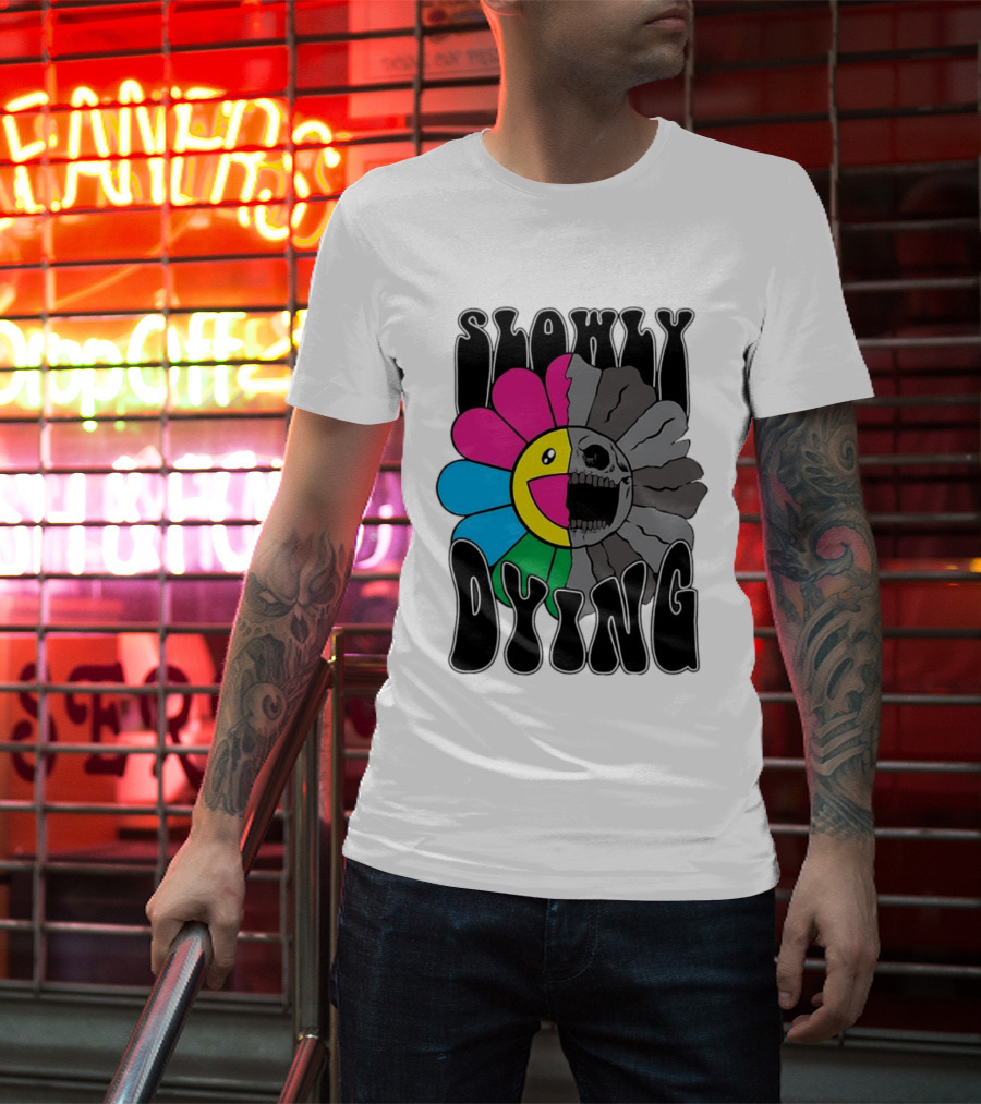 Slowly Dying Colorful Flower Skull Dark Half Happy Half Grim T-Shirt