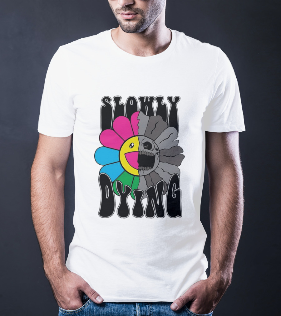Slowly Dying Colorful Flower Skull Dark Half Happy Half Grim T-Shirt