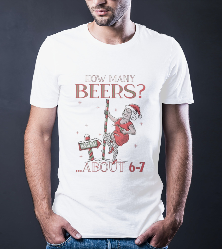 How Many Beers About 6 7 Santa Christmas Party Snowflakes T-Shirt