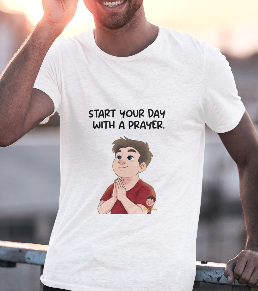 Start Your Day With A Prayer Cartoon Boy T-Shirt
