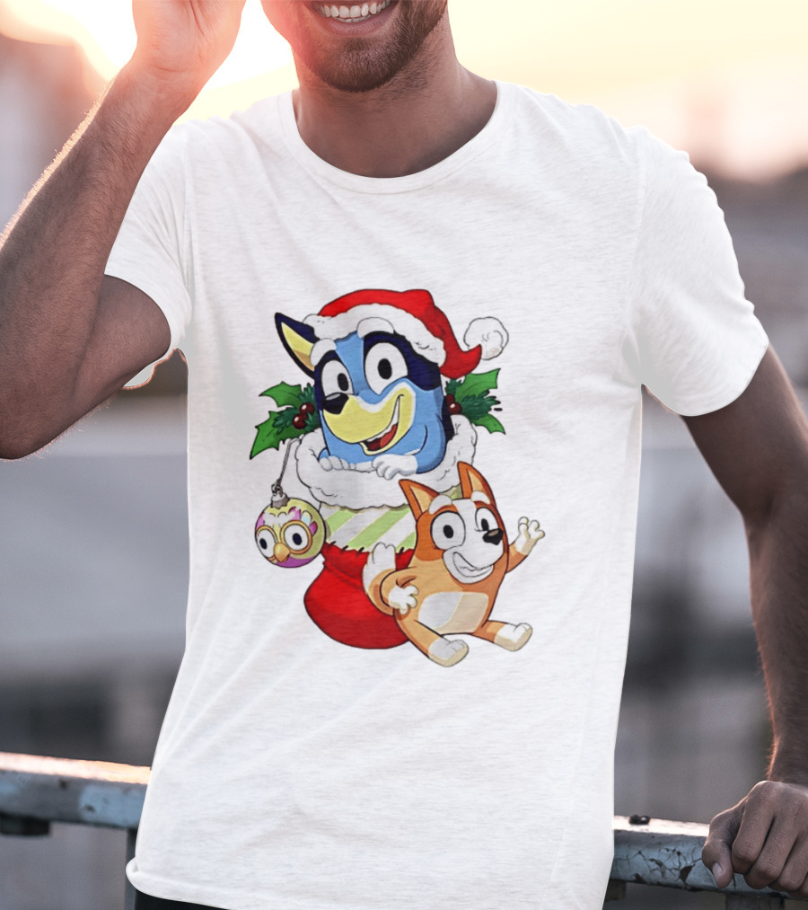 Bluey Christmas Stocking Stuffer Pups Bingo Holiday T-Shirt
