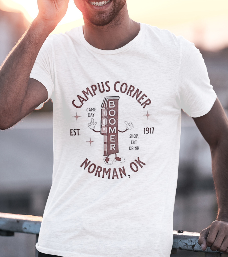 Campus Corner Boomer Gameday Shop Eat Enjoy Norman OK Est 1917 T-Shirt