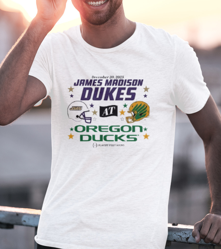 James Madison Dukes Vs Oregon Ducks December 20 2025 CFP Playoff First Round T-Shirt