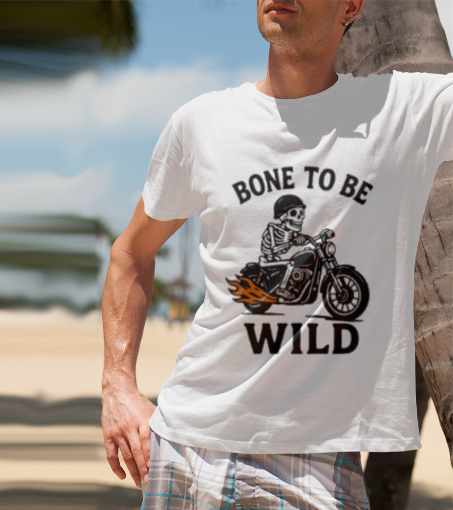Bone To Be Wild Skeleton Motorcycle Rider Flames T-Shirt