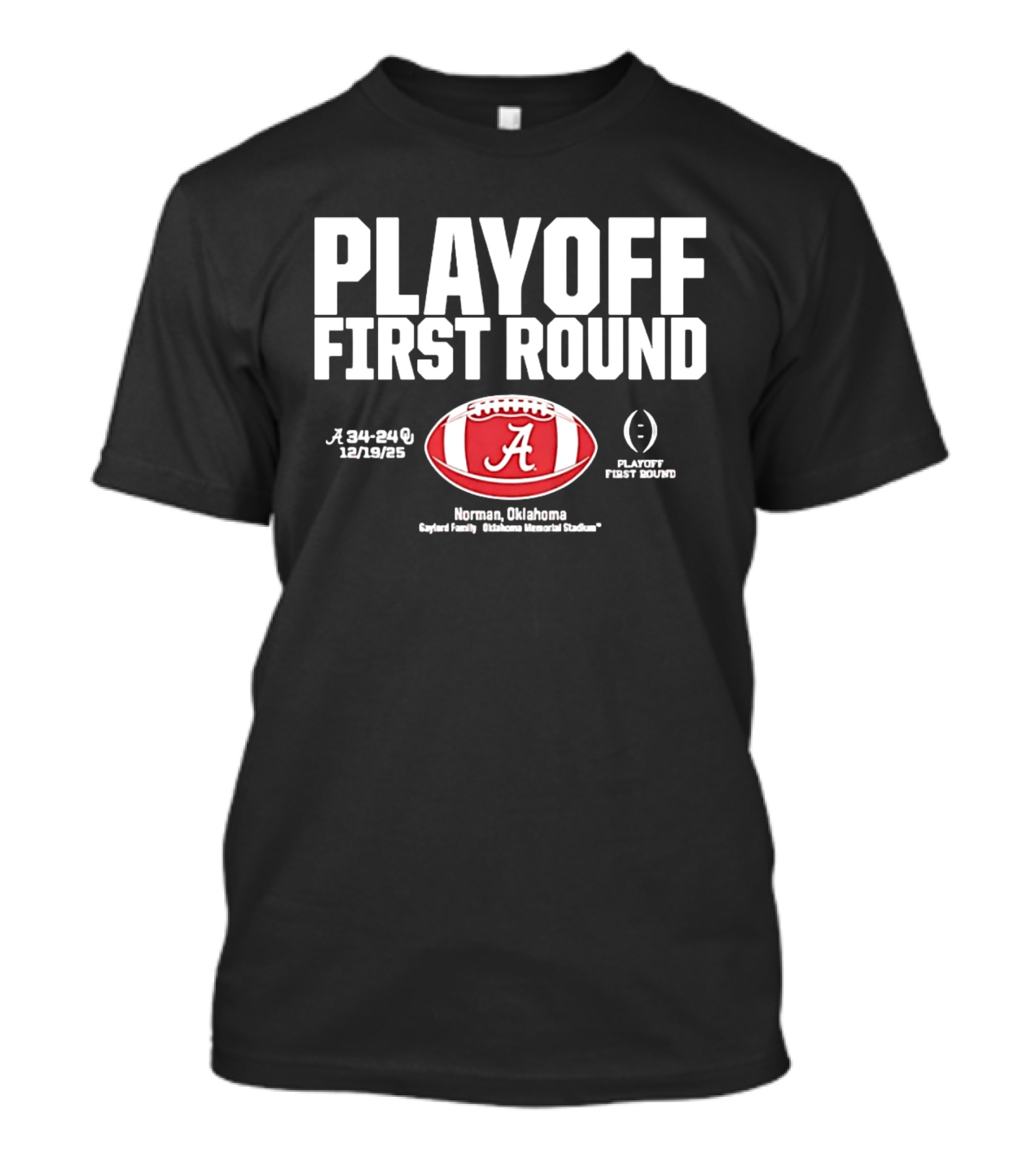 Alabama Crimson Tide 2025 Playoff First Round Winner 34 25 Norman Oklahoma T-Shirt