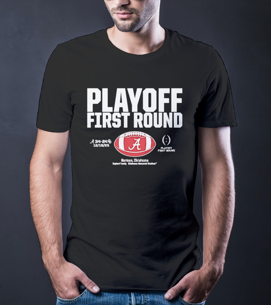 Alabama Crimson Tide 2025 Playoff First Round Winner 34 25 Norman Oklahoma T-Shirt