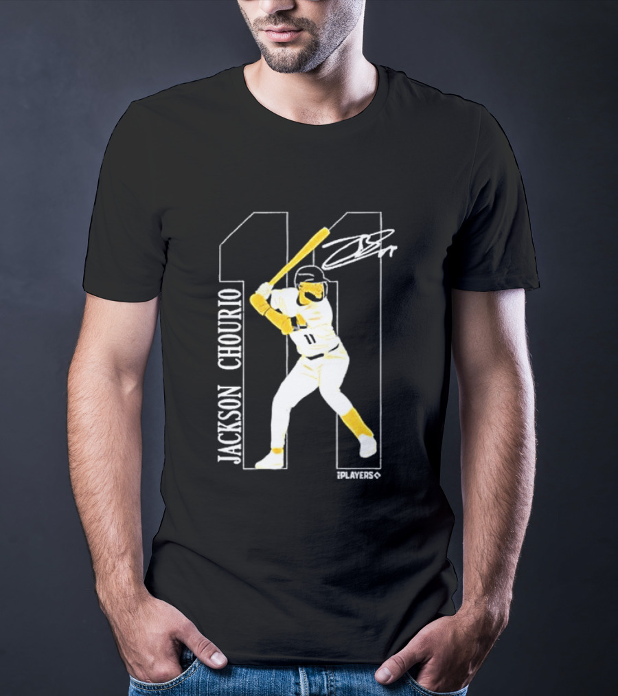 Jackson Chourio Brewers 11 Batting Pose Signature T-Shirt