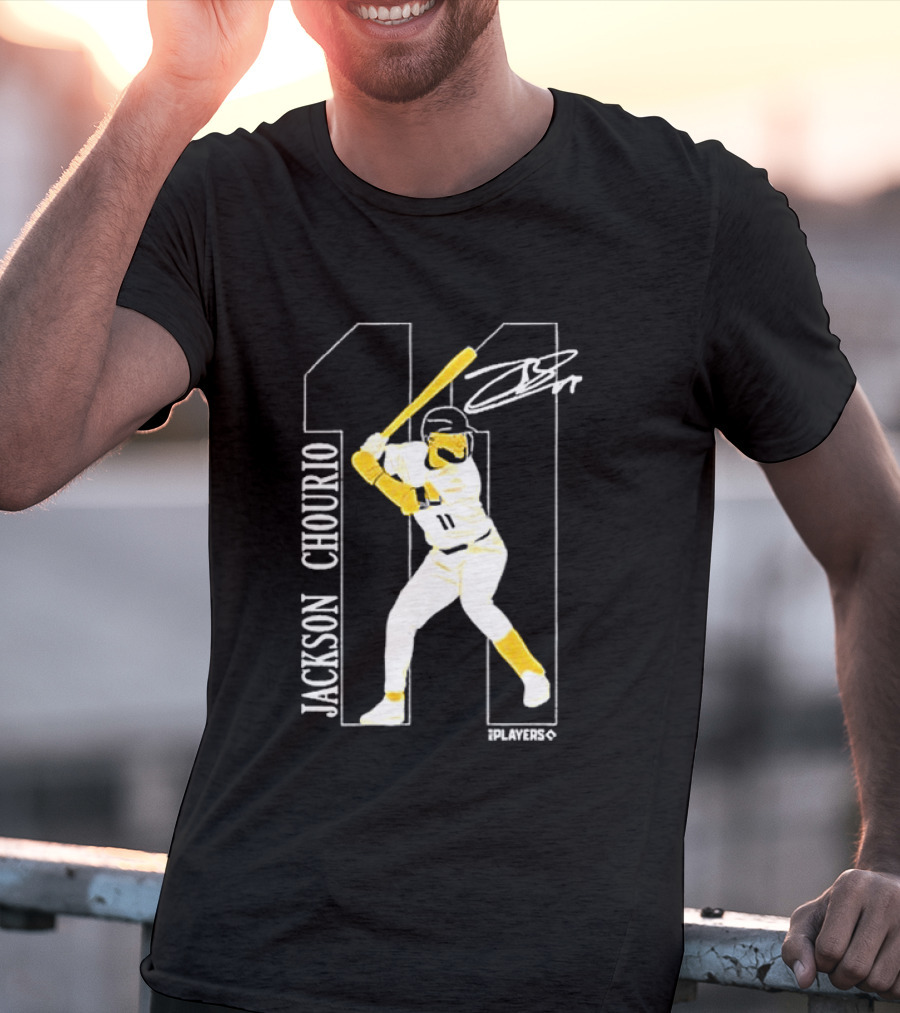 Jackson Chourio Brewers 11 Batting Pose Signature T-Shirt