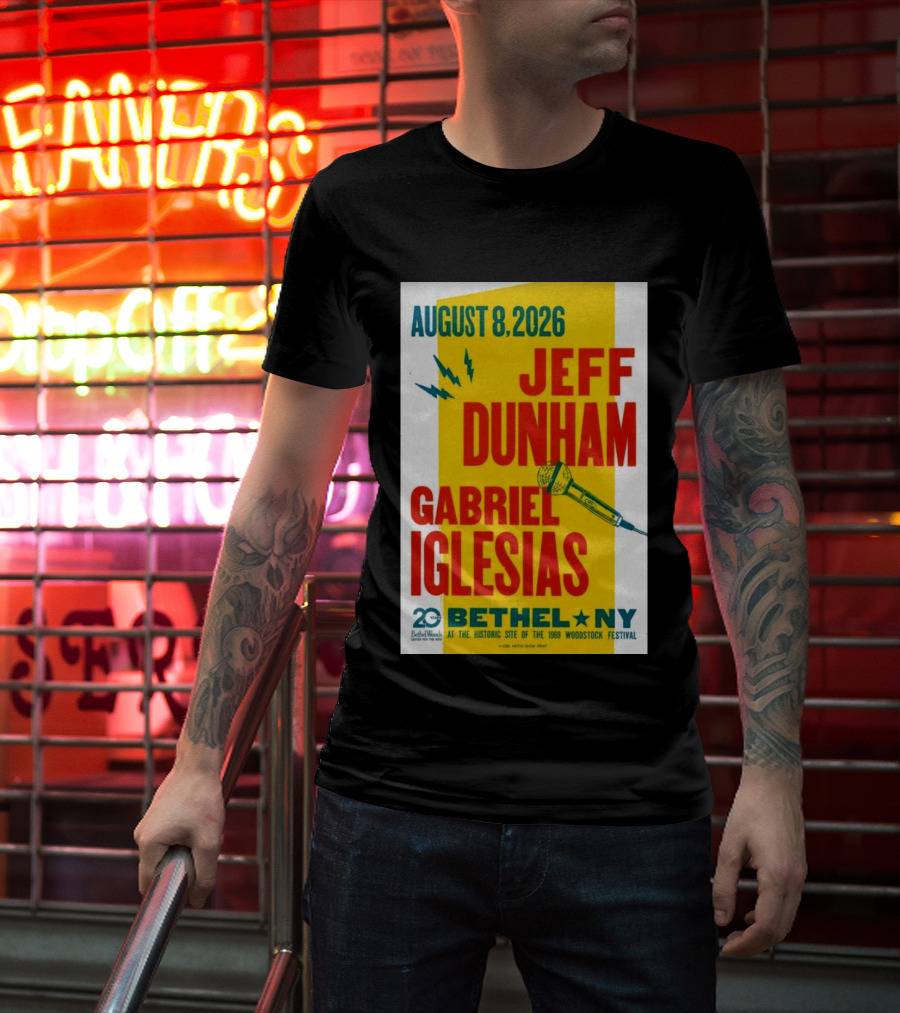 August 8 2026 Jeff Dunham Gabriel Iglesias Bethel Ny At The Historic Site Of The 1969 Woodstock Festival T-Shirt