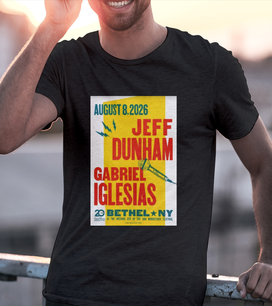 August 8 2026 Jeff Dunham Gabriel Iglesias Bethel Ny At The Historic Site Of The 1969 Woodstock Festival T-Shirt